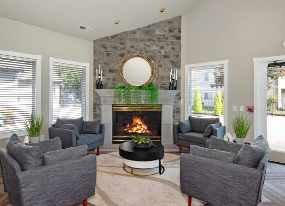Sir Charles Court clubhouse fireplace lounge, Beaverton, OR, 97006