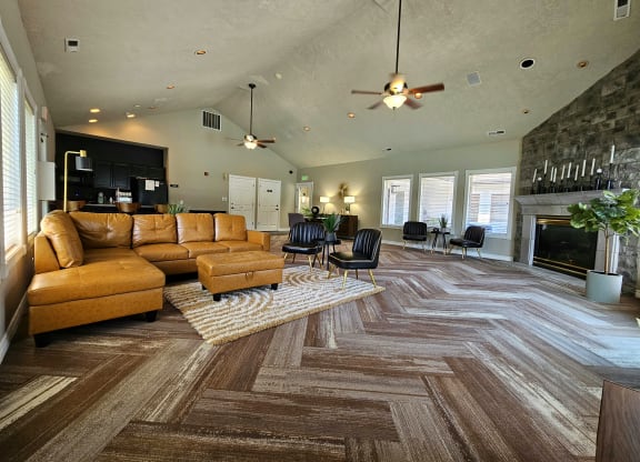 clubhouse fireplace lounge at Sir Charles Court Apartments, Beaverton, Oregon 97006