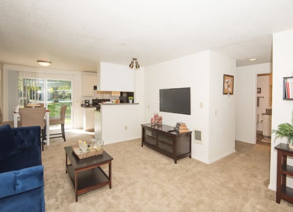 Model Living Room Kitchen Bar at Sir Charles Court Apartments, Beaverton, 97006