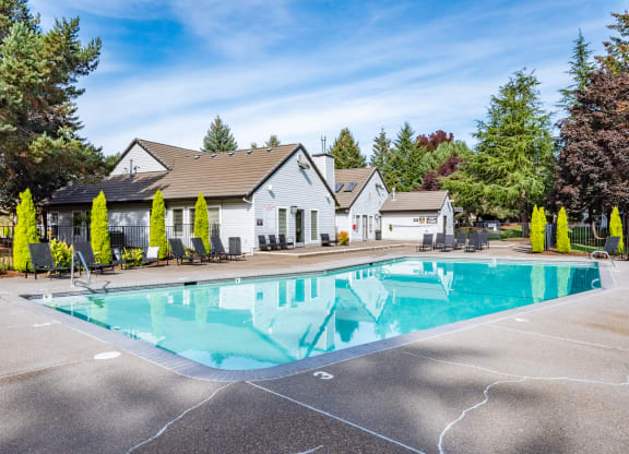 Sir Charles Court swimming pool and clubhouse exterior, Beaverton, OR, 97006