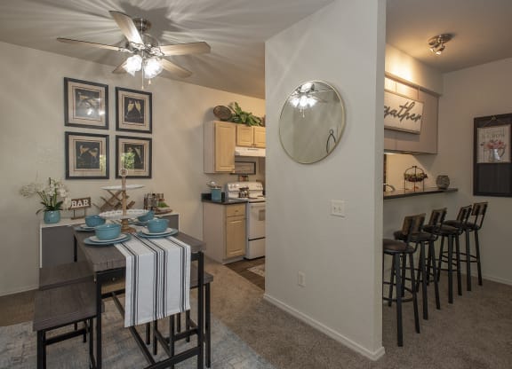 Model kitchen and dining room view at Sunset Summit, Rocklin, CA 95765