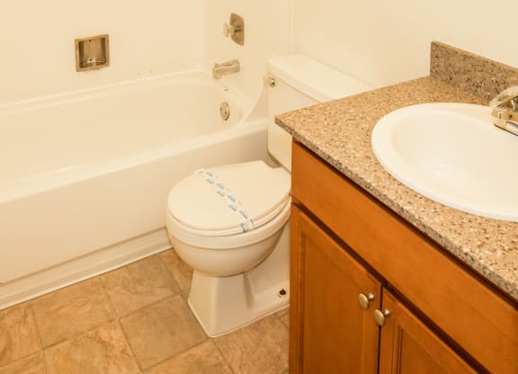 vacant unit bathroom  sink toilet and bathtub at Todd Village Apartments, Oregon