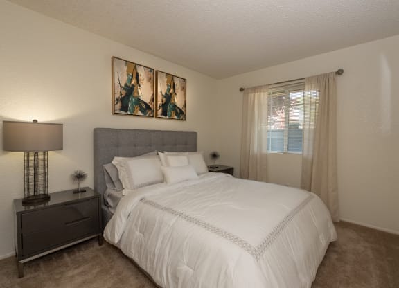 model primary bedroom at Woodbridge Apartments, Sacramento, 95833