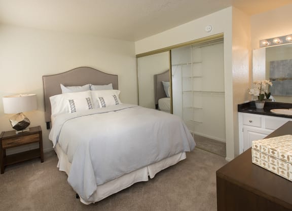 Model Upgraded Master Bedroom & Vanity at Zinfandel Village Apartments, Rancho Cordova, 95670