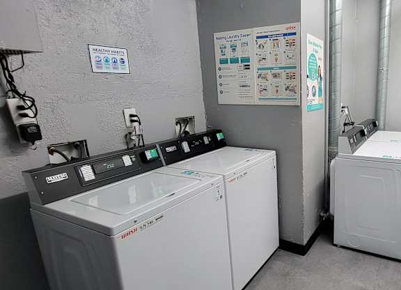 Laundry room washing machiines at The Carlton Apartments in Hollywood, California.