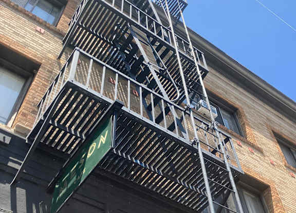 A fire escape at the Western At Rosewood apartments in Los Angeles, California..