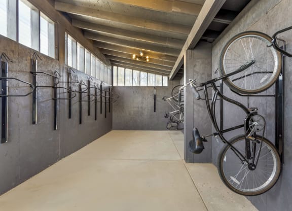 a view of the bikes in the bike lockers