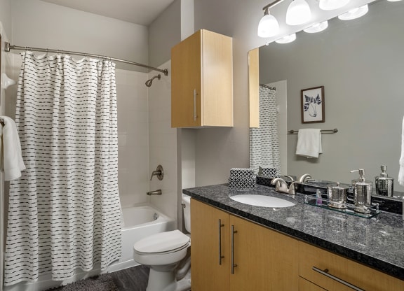 a bathroom with a sink and a toilet and a shower