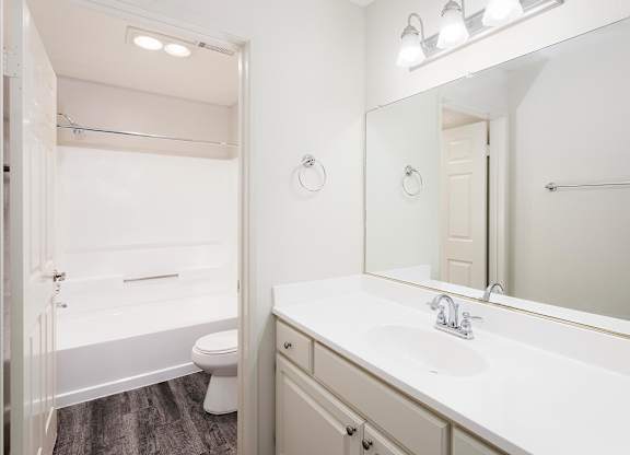 White Bathroom at Burbank Gardens Apartments, Sherman Oaks