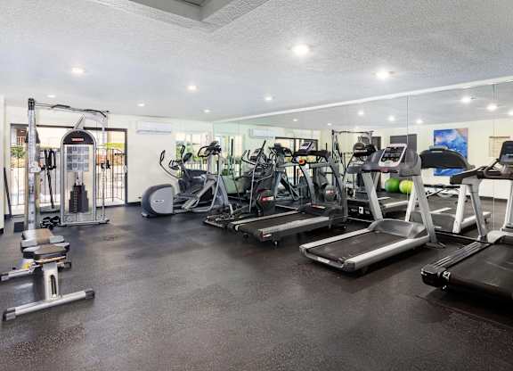Gym with Elliptical Machines at Northridge Gardens Apartments, Northridge, California