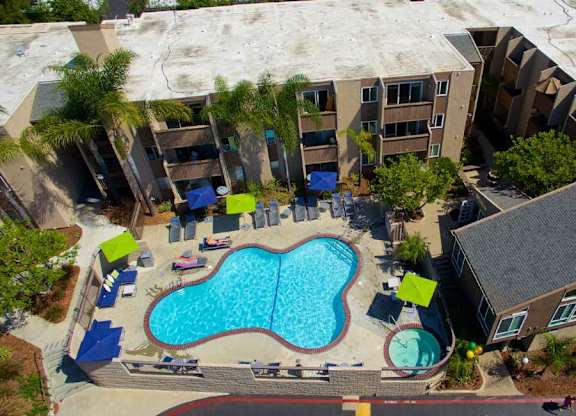 Aerial Pool View at Pacific Bay Club Apartments, San Diego
