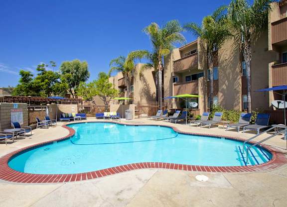 A large outdoor swimming pool at Pacific Bay Club Apartments, San Diego, 92117