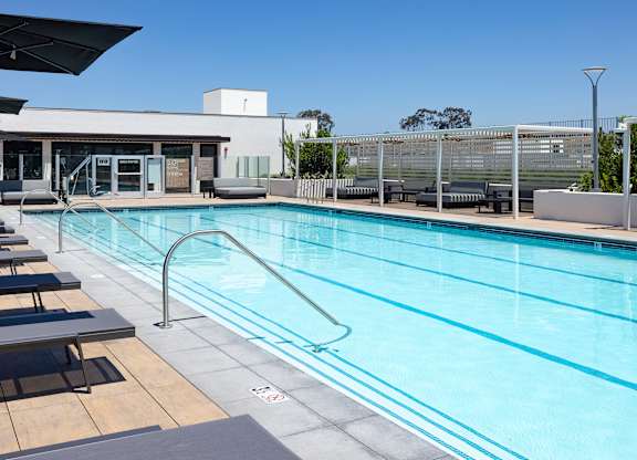 Community pool at Garden at 3Roots apartment complex.