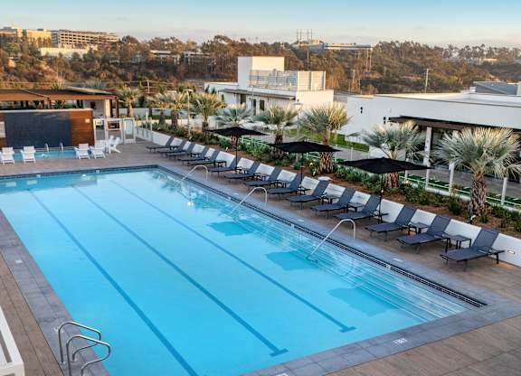 Rooftop pool at Garden at 3Roots apartment complex.