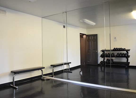 Gym with Weights at Encino Palms Apartments, California, 91316