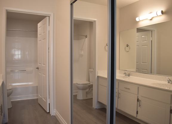 Bathroom with White Toilet at Encino Palms Apartments, Encino, California
