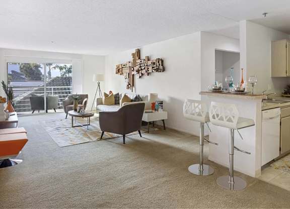 Kitchen And Living Area at La Regencia Apartments, San Diego, CA, 92122