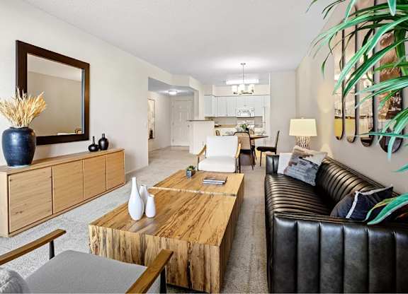 Living Area With Kitchen at Towers at Costa Verde Apartments, San Diego, California