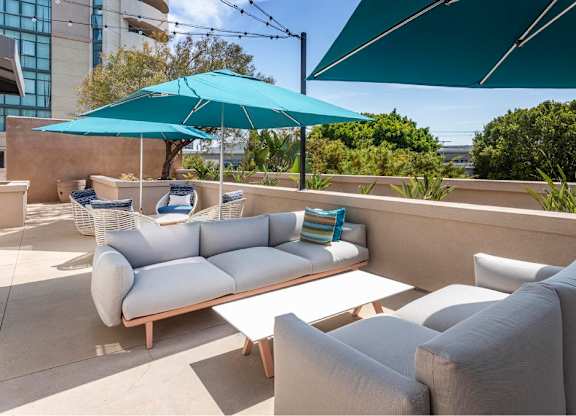 Shaded Patio at Towers at Costa Verde Apartments, California