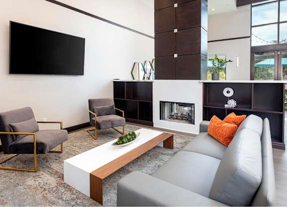 Clubroom With TV at Towers at Costa Verde Apartments, California