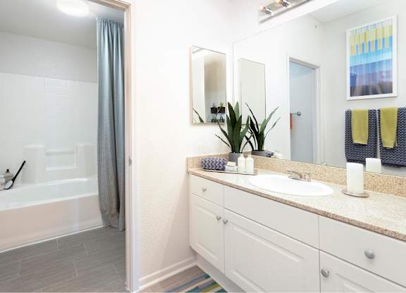 Bathroom With Bathtub at Towers at Costa Verde Apartments, San Diego, California