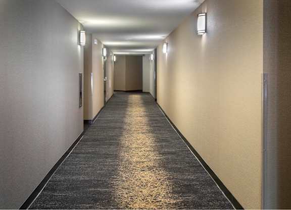 Long Hallway at Towers at Costa Verde Apartments, San Diego, CA