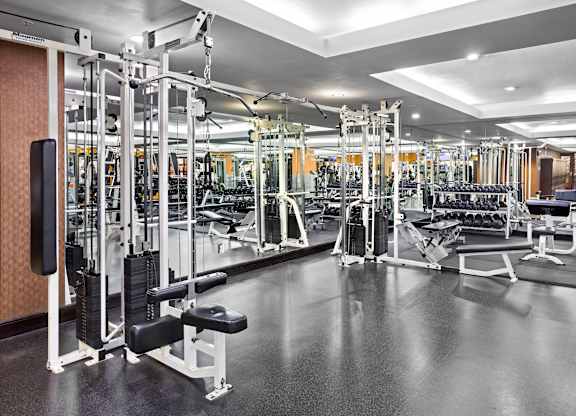 Fitness center with cable machine equipment at Costa Verde Village Apartments, California, 92122