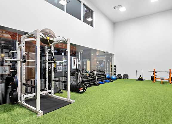 Functional training area with turf flooring and racks at Costa Verde Village Apartments, San Diego, 92122