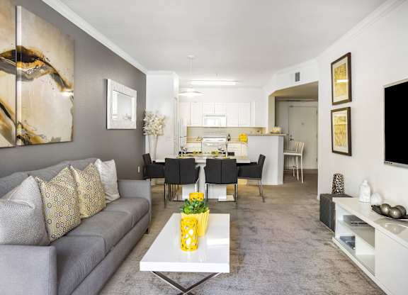 Open living and dining area with modern decor at Costa Verde Village Apartments, California, 92122