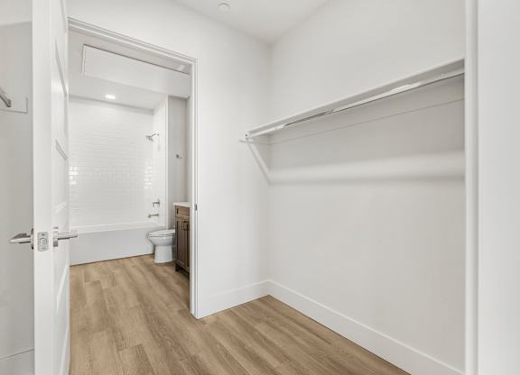 A white room with a toilet and a walk-in closet.