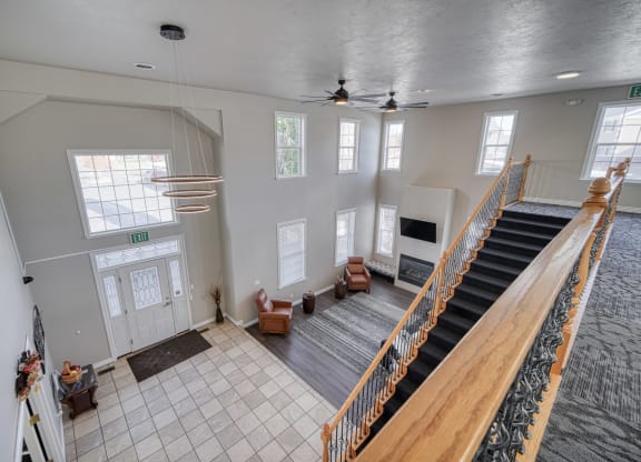a view of the lobby from the second floor
