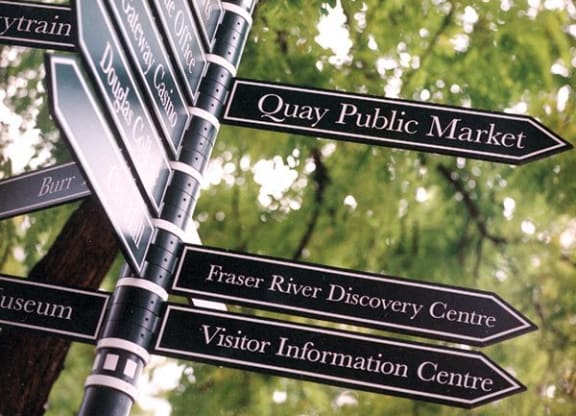 a street sign with many different signs on it