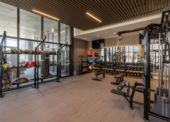a gym with weights and other exercise equipment
