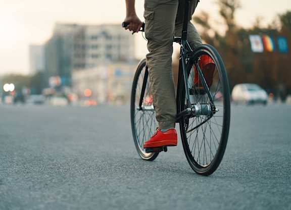 A person is riding a bicycle on a road at B Flats Apartments, Bremerton, 98337
