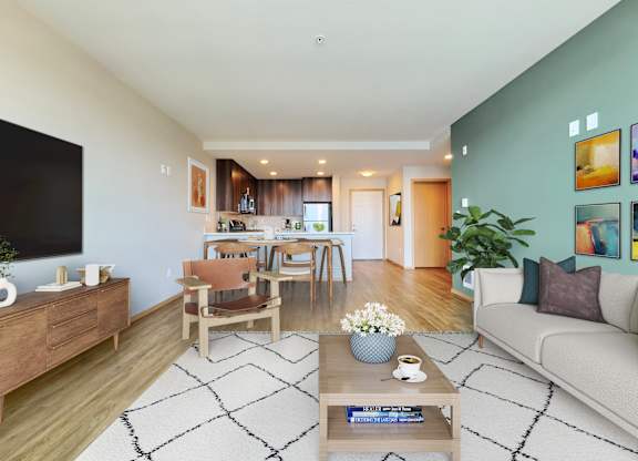 a living room with a couch and a table at Spyglass Hill Apartments, Bremerton, 98337