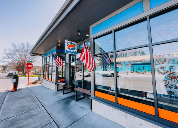 a pepsi store with an american flag hanging in front of it at Rivulet, Washington, 98383