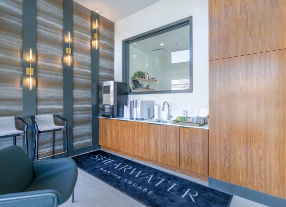 a room filled with furniture and a large mirror at Marina Square, Washington, 98337