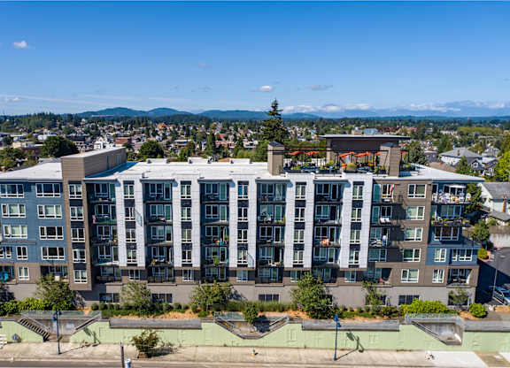 an aerial view of an apartment building overlooking the city at Spyglass Hill Apartments, Bremerton, WA 98337