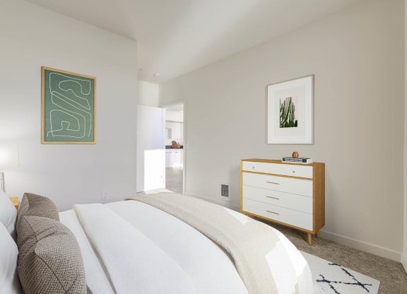a bedroom with a bed and a dresser at Marina Square, Bremerton, WA, 98337