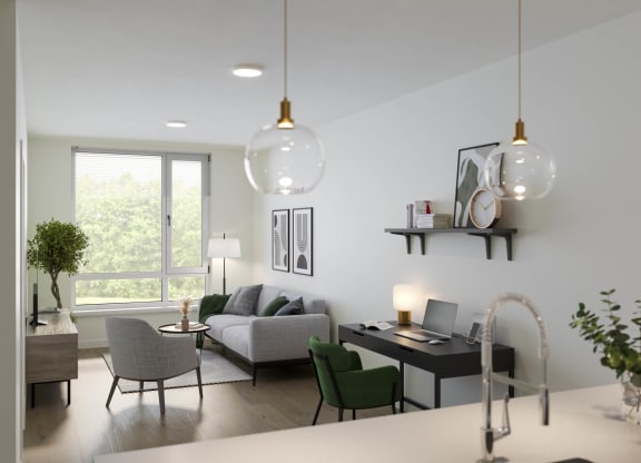 a rendering of a living room at Rivulet, Silverdale Washington