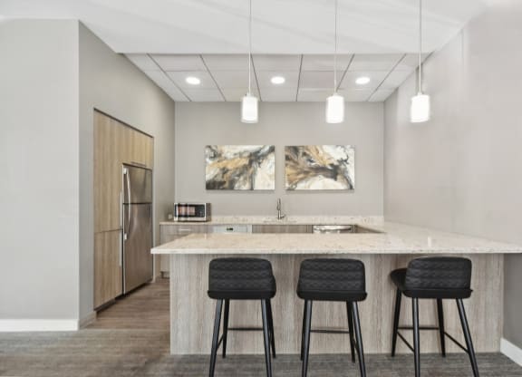clubhouse kitchen at HighPoint apartments in Quincy, MA