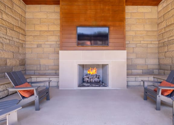 fireside lounging area at The Pradera apartments