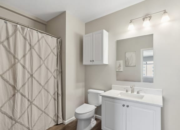 luxury bathroom with custom cabinetry at HighPoint apartments