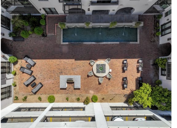 aerial view of a courtyard at Roosevelt Square apartments