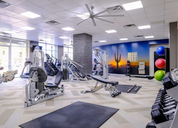 fitness center at Roosevelt Square apartments