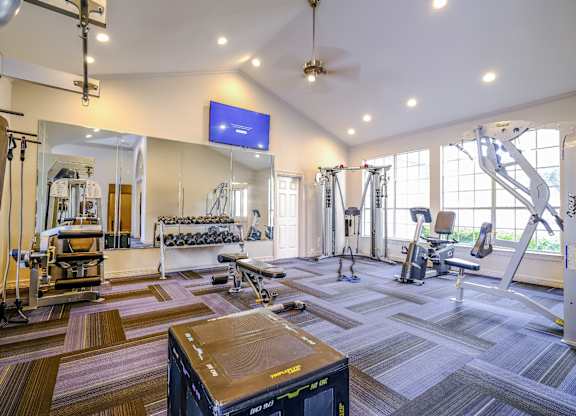 fitness center with free weights at San Marin apartments