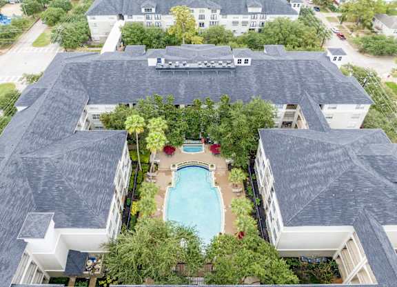 an aerial view of The Plaza Museum District apartments