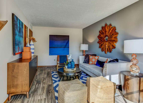 Spacious living room at Bedford Commons and Heathermoor apartments