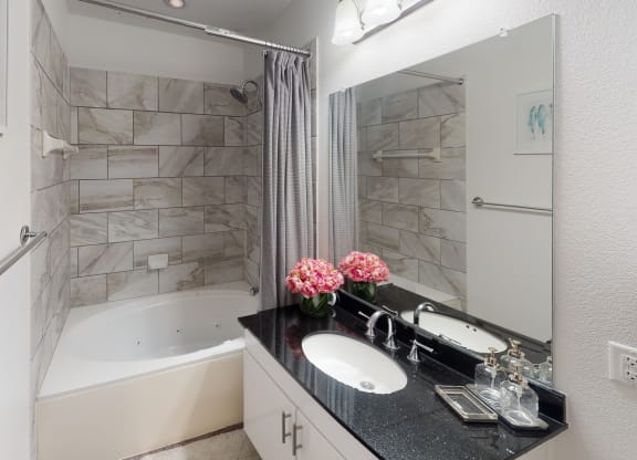 this is a photo of the bathroom in the 1 bedroom clipper floor plan at nant