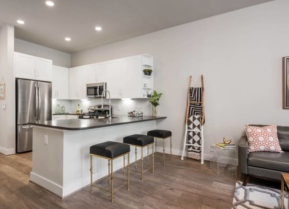 open concept kitchen and living area at Tinsley on the Park apartments